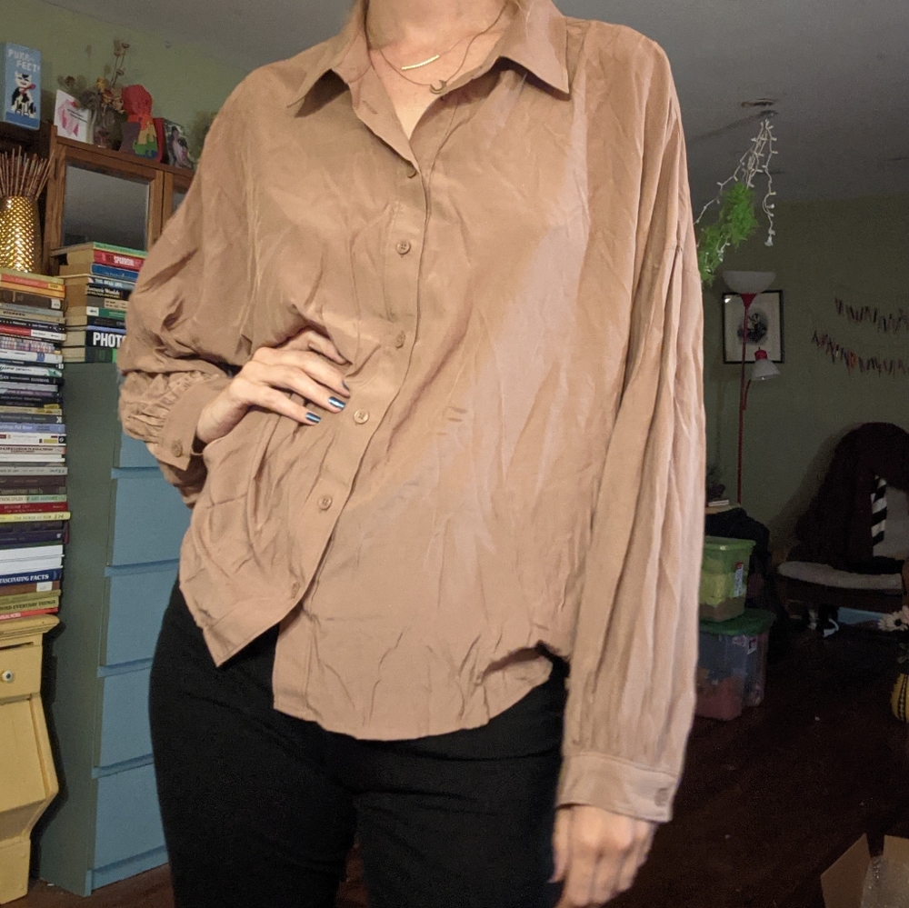 Tan Long Sleeved Button-Up